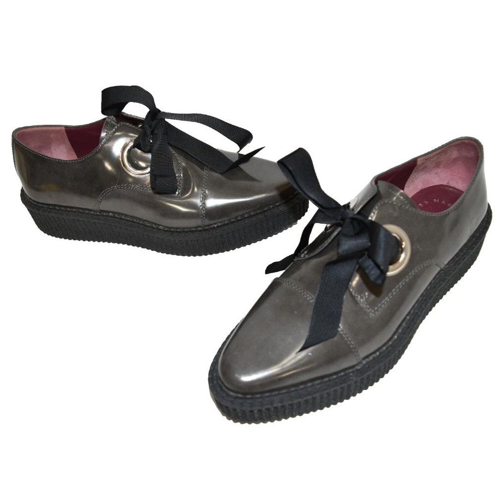 $400 MARC JACOBS Kent pointy OXFORD PLATFORM Creeper Loafer Leather Grey 38 (T34